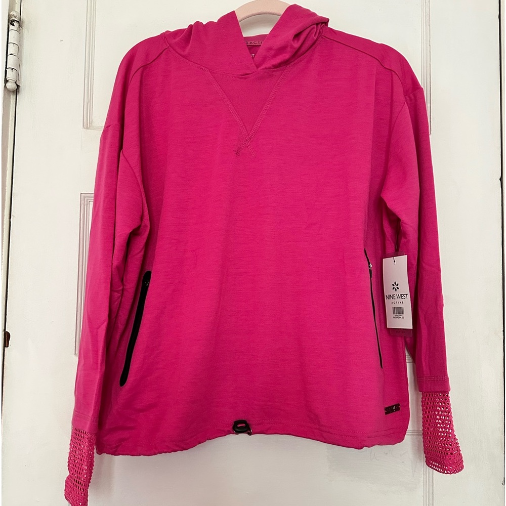 New Nine West Active Long Sleeve Pink Activewear Shirt W/Hoodie Medium Size